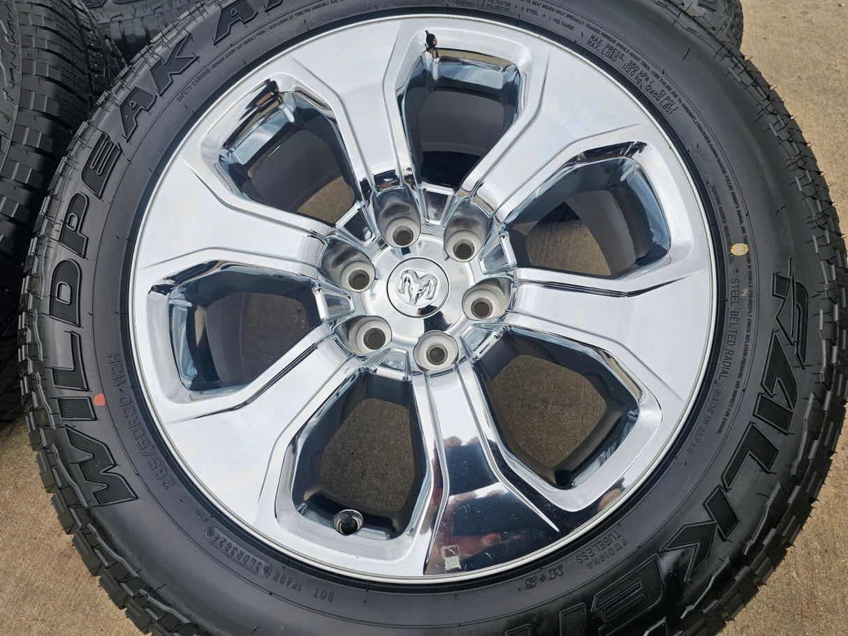 20" Dodge Ram 1500 OEM Laramie CHROME 2679 wheels rims tires 2023 2024 2025 NEW Texas Truck Tire