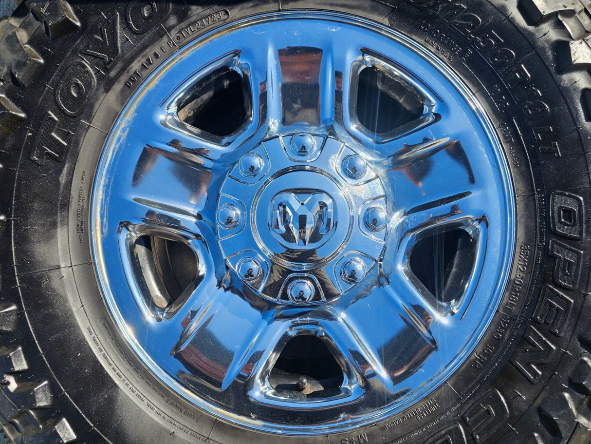 18" Dodge Ram 2500 3500 STEEL chrome OEM 2473 wheels rims TOYO M/T 35" Texas Truck Tire
