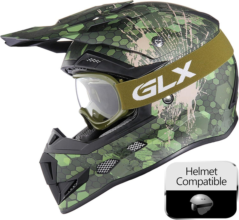 Kids ATV Dirt Bike Goggles Anti-Fog Impact Resistant Army Green
