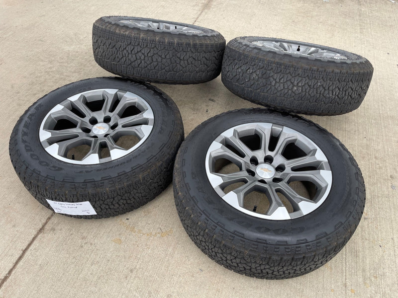 20" Chevy Tahoe Silverado OEM 14090 95417 wheels rims tires GOODYEAR A/T Texas Truck Tire