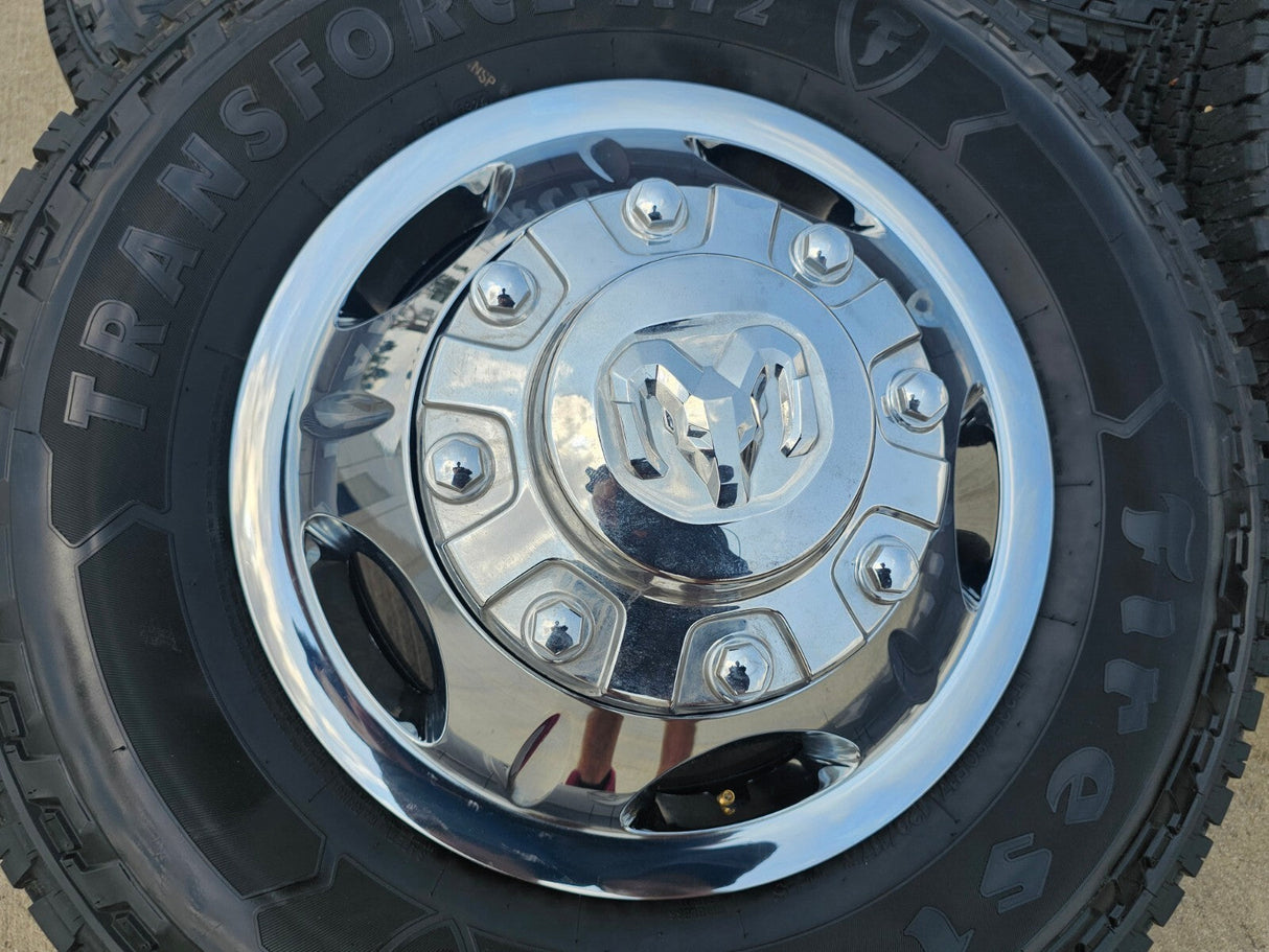 17" Dodge Ram 3500 Dually 8x200 wheels rims 2703 2704 OEM tires FIRESTONE A/T Texas Truck Tire