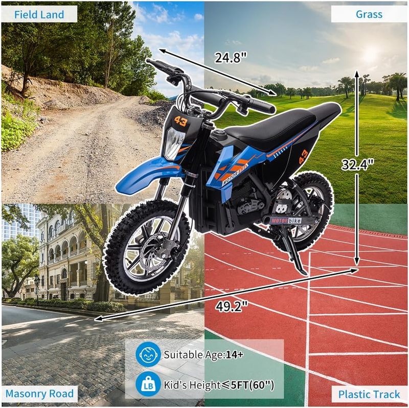 36V Electric Off-Road Bike for Children, Ride-on Motorbike 500W Brushed Engine Adjustable Speed