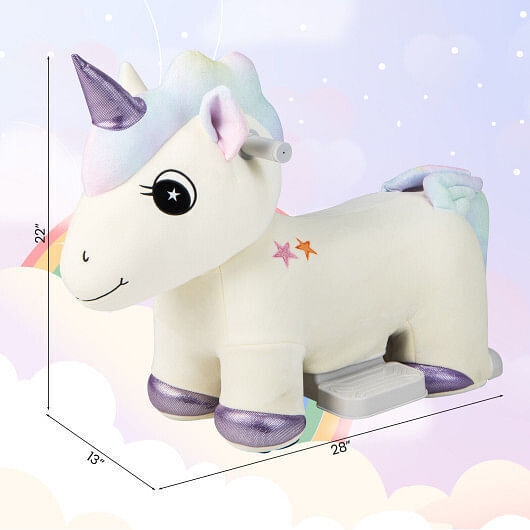 Beige Electric Animal Ride On Toy with Music and Handlebars - 6V Power