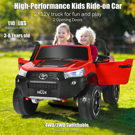 2x12V Authorized Toyota Hilux Ride-On Truck Vehicle 2-Seat 4x4 w/ Remote Control Crimson