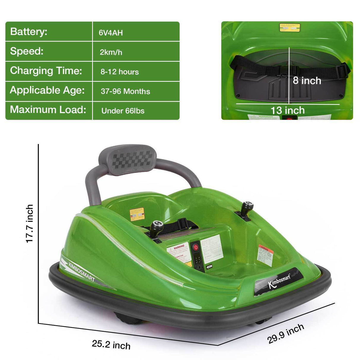 Kimbosmart Electric Bumper Car for Kids - Remote Controlled 360° Spin Ride-On