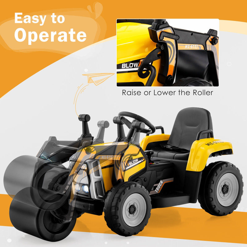 12V Electric Tractor for Kids with Remote Control, Music, and LED Lights - Yellow