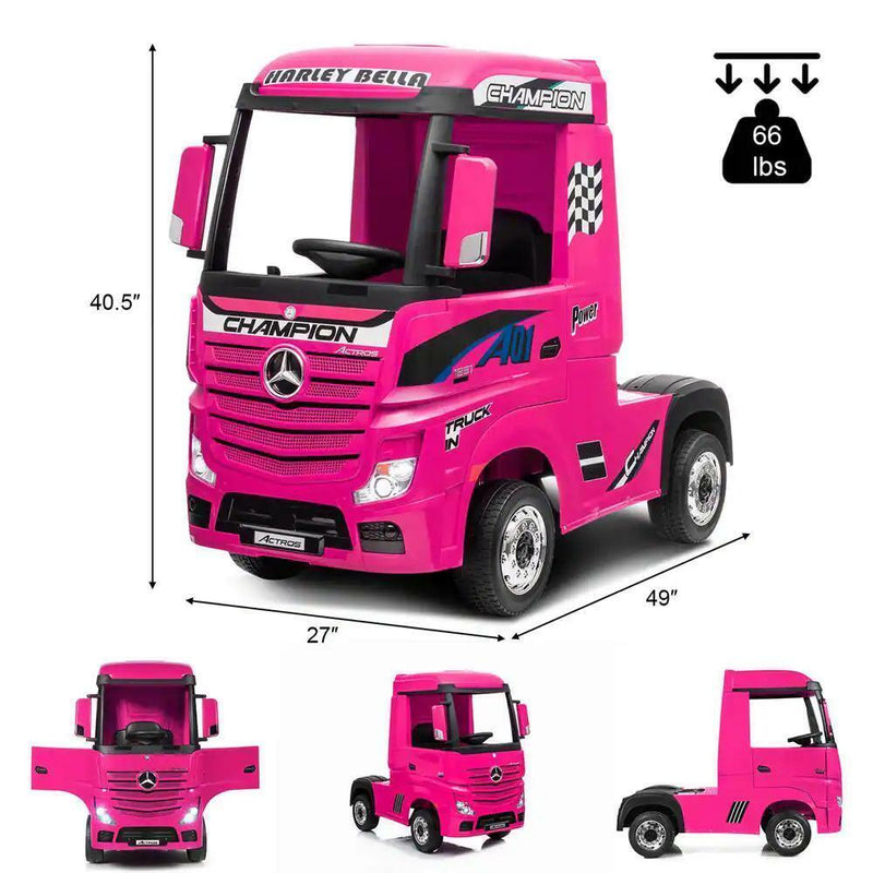 Electric Kids Toy Mercedes Benz Actros Remote Control Pink Ride-on Car 12V
