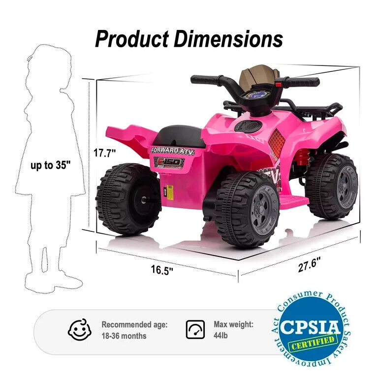 Electric Pink Four-Wheeler Ride-On Toy for Toddlers - 6V Kids ATV