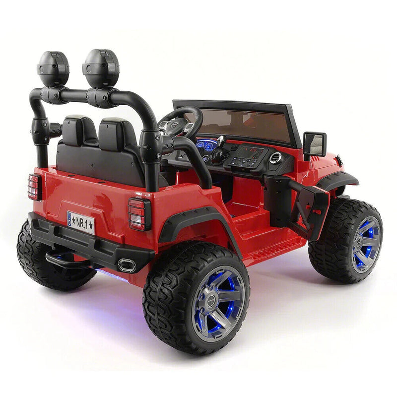 12V CHILDREN'S RIDE-ON JEEP TRUCK CAR, DUAL POWERFUL MOTORS, TWO SEAT CAPACITY, HIGH-GRIP TYRES, LED LIGHTS & REMOTE CONTROL