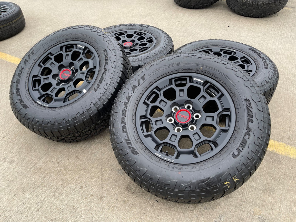 18" Toyota Tundra TRD BBS FORGED OEM black 95458 wheels rims Sequoia FALKEN A/T3 Texas Truck Tire