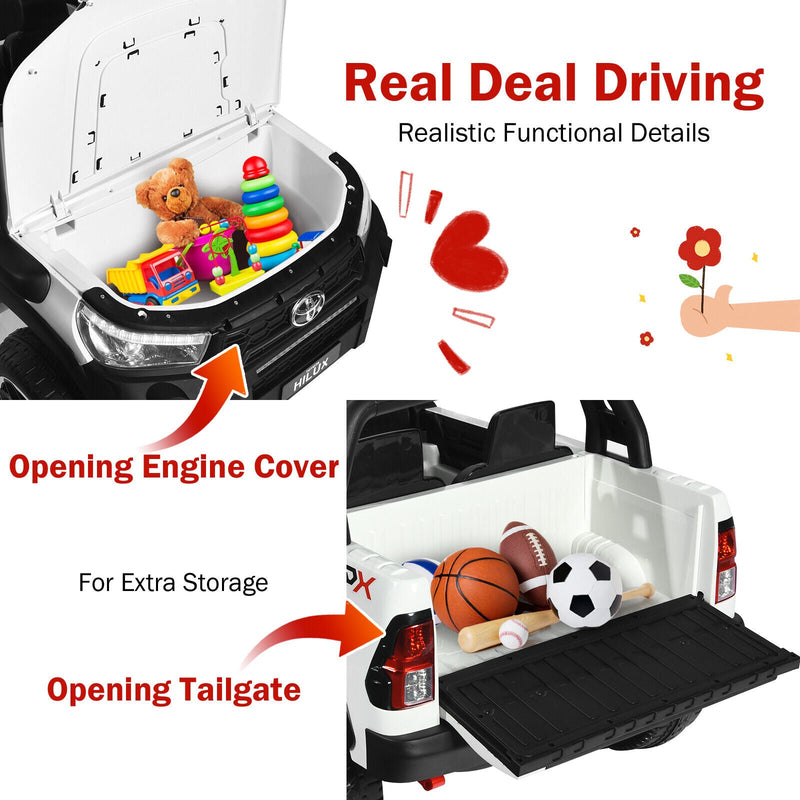 2-Seater 4WD Toyota Hilux Ride On Truck with Remote Control - Licensed, 12V, White