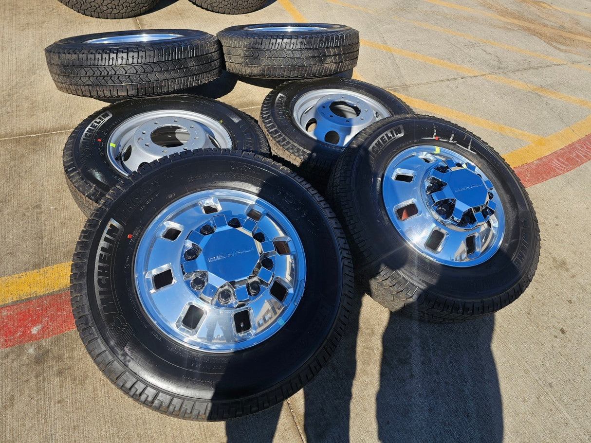 18" GMC Sierra 3500 DENALI Dually rims wheels OEM 14127 14129 8x210 MICHELIN NEW Texas Truck Tire
