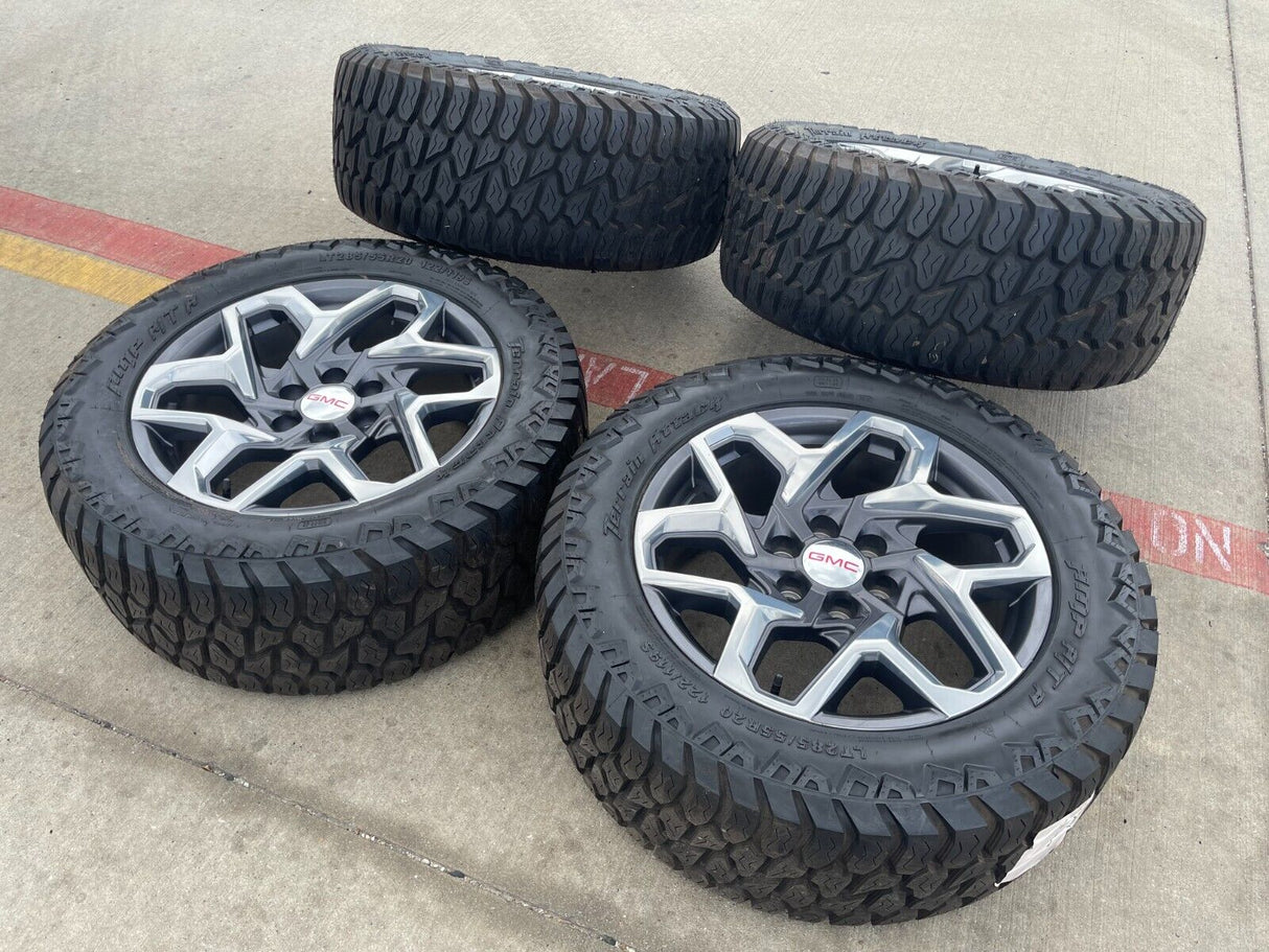 20" GMC Sierra Yukon AT4 Tahoe Silverado OEM wheels rims tires 2022 2023 2024 Texas Truck Tire
