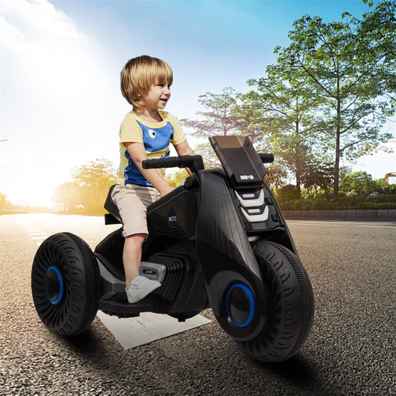 Black 3-Wheel Double Drive Electric Motorcycle for Kids