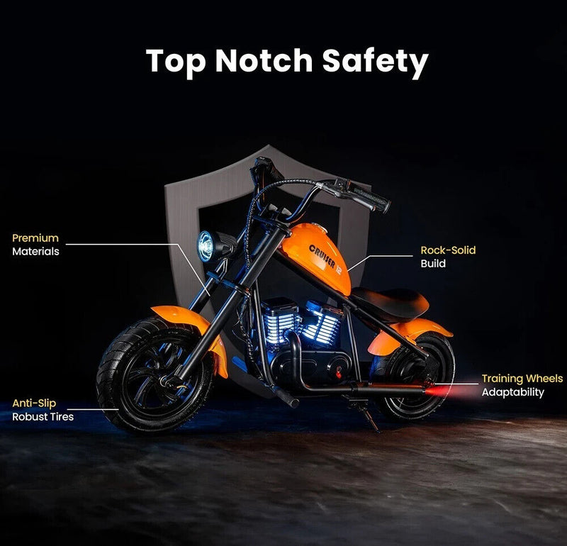 24V Children's Boys Ride On Motorbike Chopper Bicycle 160W Engine 10MPH Velocity, Distance Tracker, Mist