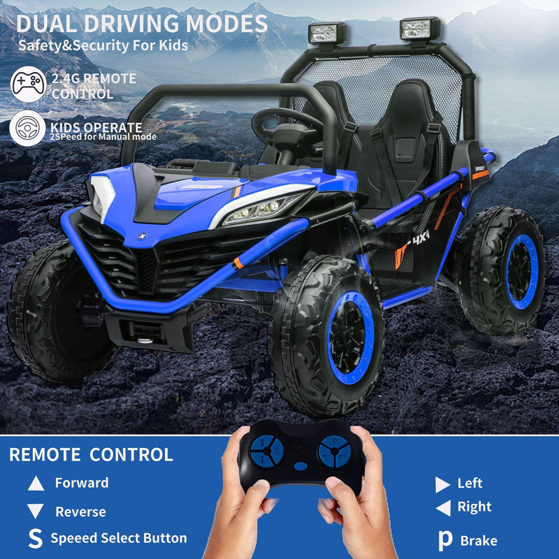 24V Electric 2-Seater Kids Ride-On 4WD UTV Truck with Remote Control Blue