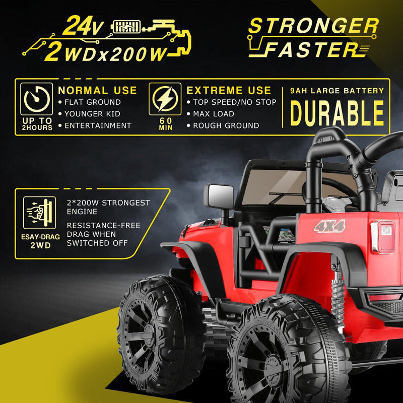 Electric 2-Seater Kids Jeep with 400W Motor, LED Lights, and 24V Battery