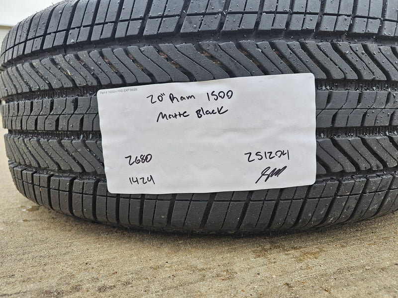 20" Dodge Ram 1500 OEM Laramie Black 2680 wheels rims 2024 2025 2026 BRIDGESTONE Texas Truck Tire