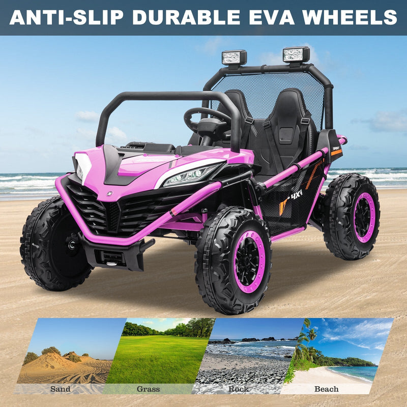 24V Kids 2-Seater Off-Road Ride-On UTV Car with 400W Motor, EVA Wheels, and Remote Control - Purple