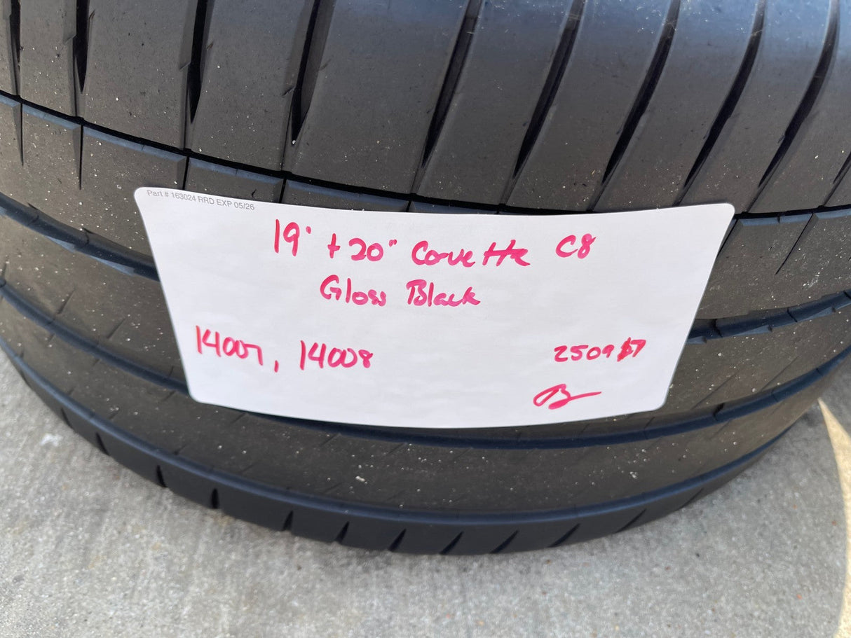 19" + 20" Chevy Corvette C8 OEM 14007 14008 wheels rims BLACK TPMS Texas Truck Tire