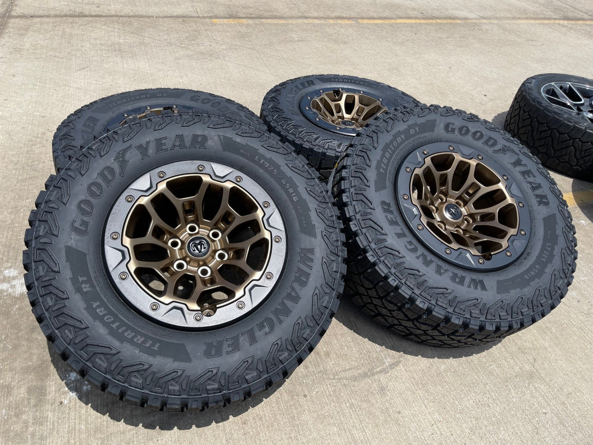 18" Dodge Ram 1500 TRX Beadlock OEM bronze RHO wheels rims 2735 tires 35" NEW Texas Truck Tire