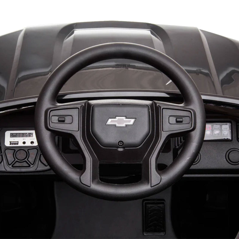 Black Chevy Silverado 4x4 Trail Boss Monster Truck Ride-On with Big Wheels