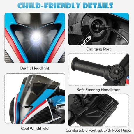 Blue 3-Wheel Electric Ride-On Motorcycle for Kids with Light and Music - 12V, Ages 3-6
