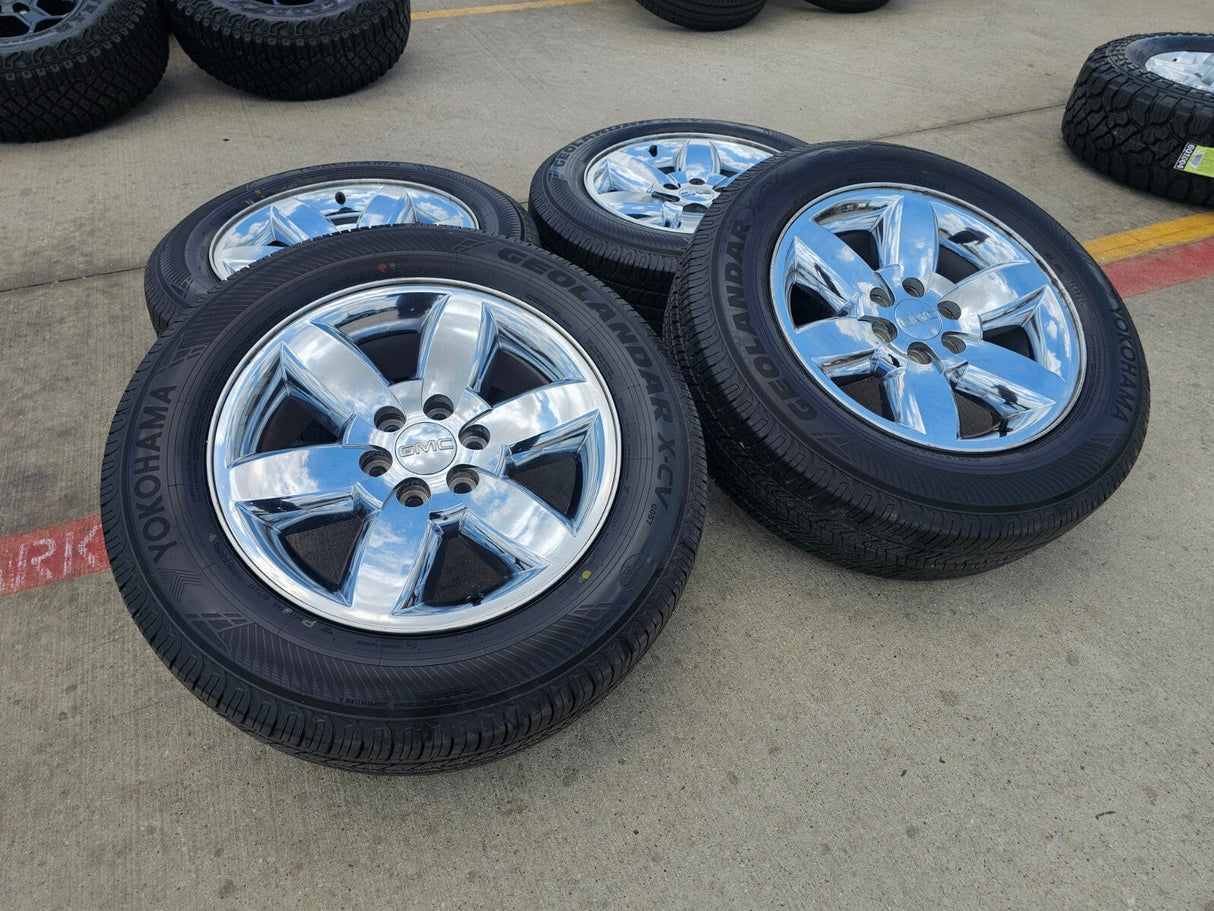 20" GMC Yukon Sierra Chevy Tahoe OEM 5420 CHROME wheels rims YOKOHAMA Texas Truck Tire