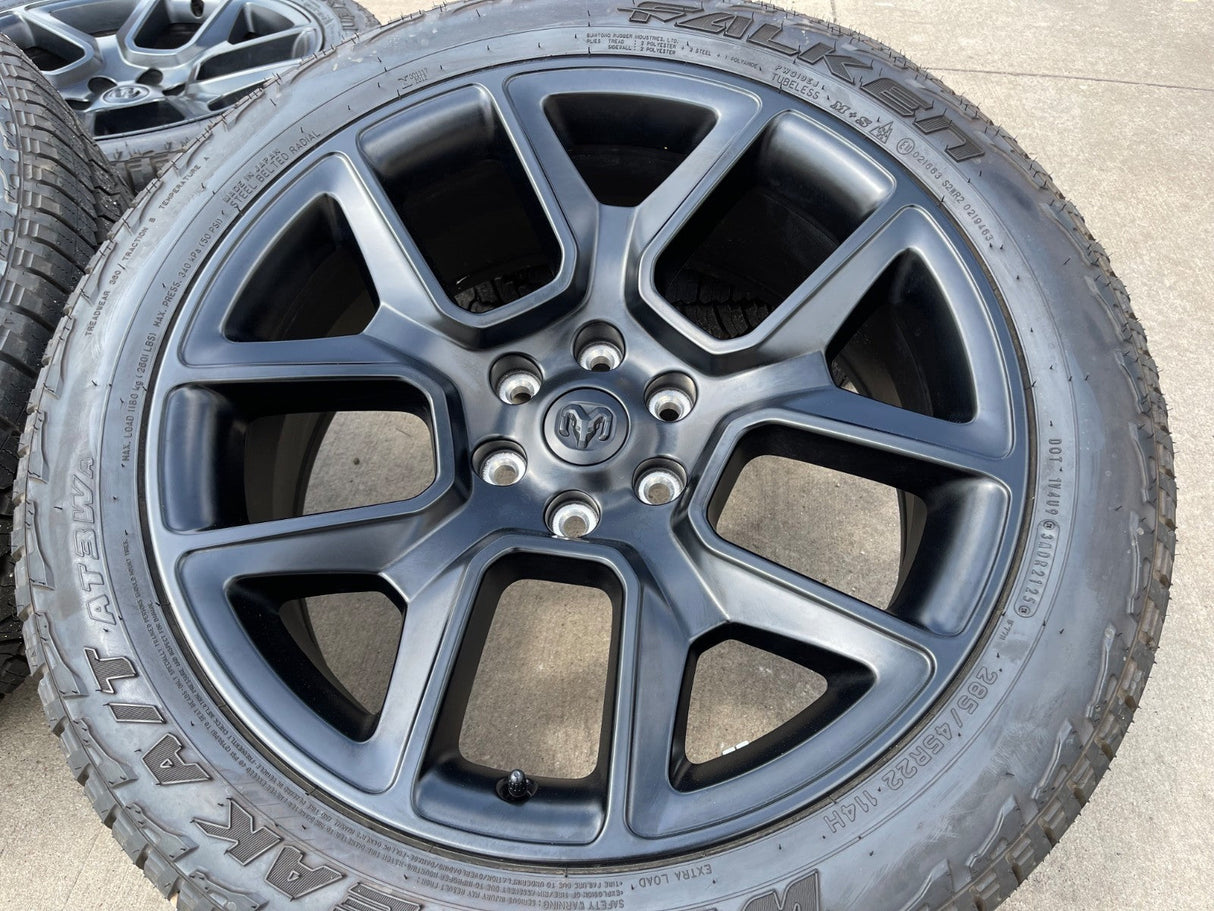 22" Dodge Ram 1500 OEM LIMITED Laramie wheels rims black 2725 2684 FALKEN AT NEW Texas Truck Tire