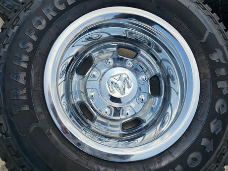 17" Dodge Ram 3500 Dually 8x200 wheels rims 2703 2704 OEM tires FIRESTONE A/T Texas Truck Tire