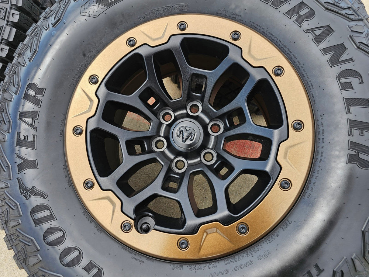 18" Dodge Ram 1500 TRX Beadlock OEM bronze RHO wheels rims 2735 tires 35" NEW Texas Truck Tire