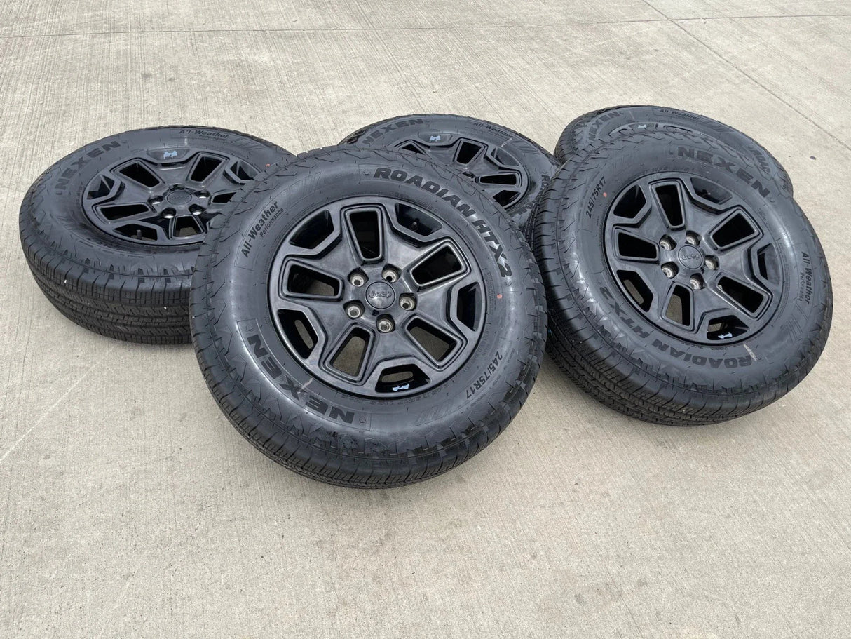 17" Jeep Wrangler Gladiator OEM wheels rims 9118 black tires NEW Texas Truck Tire