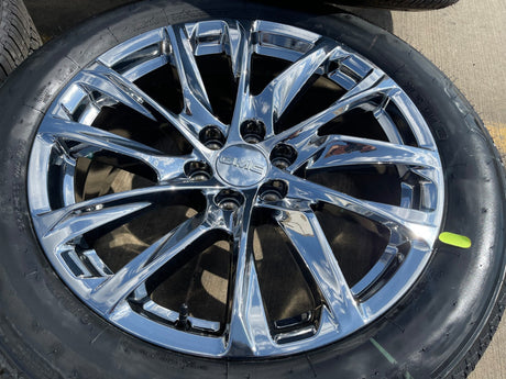 22" GMC Yukon Sierra Escalade OEM 95027 4875 wheels rims CHROME 2025 2026 NEW Texas Truck Tire