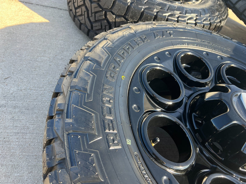 20" Ford F-250 F-350 OEM black TREMOR wheels rims 10299 10484 NEW NITRO A/T Texas Truck Tire