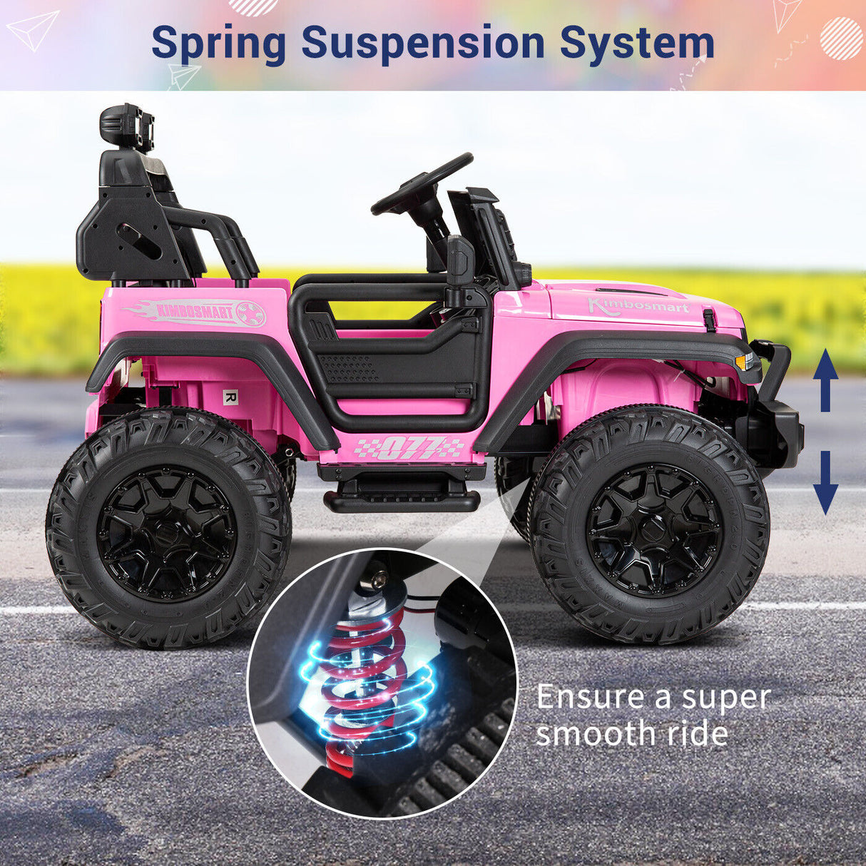 Kimbosmart 24V 4WD Children's Electric Ride-On Truck with Remote Control and Battery Level Alert