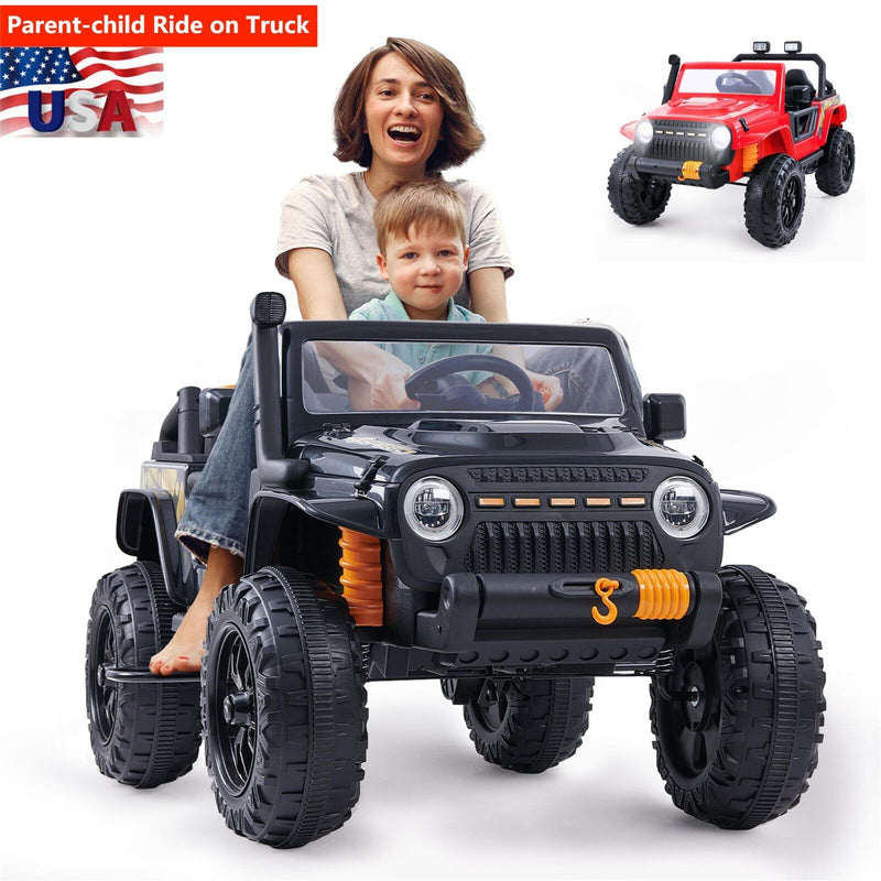 12V Electric Ride-On Car for Kids Ages 3-8 - Red/Black Truck Design