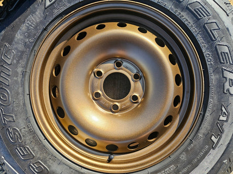 (4) 17" INEOS Grenadier OEM steel wheels rims BRONZE tires 2024 2025 2026 NEW Texas Truck Tire