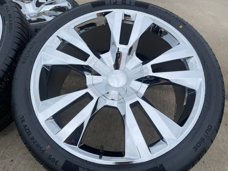 24" Chevy Silverado GMC OEM Replica Yukon Tahoe 5821 5620 wheels rims CHROME Texas Truck Tire