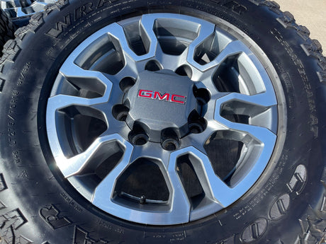 18" GMC Sierra AT4X Chevy Silverado 2500 3500 OEM 5949 wheels rims GOODYEAR A/T Texas Truck Tire