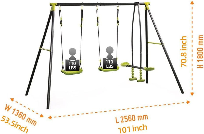 Triple Metal Children’s Swing Set Safe for Outdoor Play Supports up to 440lbs