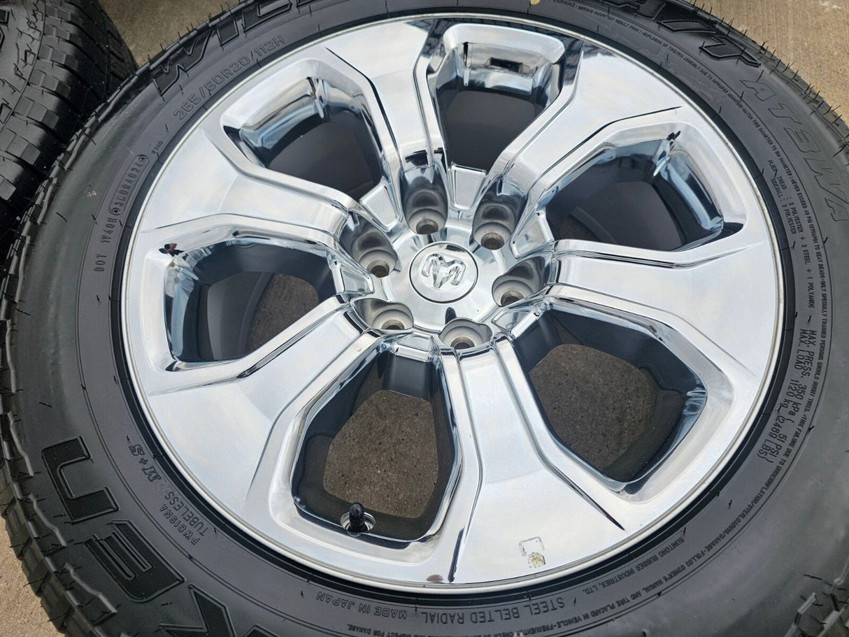 20" Dodge Ram 1500 OEM Laramie CHROME 2679 wheels rims tires 2023 2024 2025 NEW Texas Truck Tire