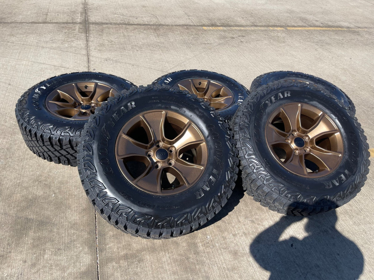(5) 17" Jeep Wrangler Rubicon OEM 96226 wheels rims Gladiator BRONZE 2026 NEW Texas Truck Tire