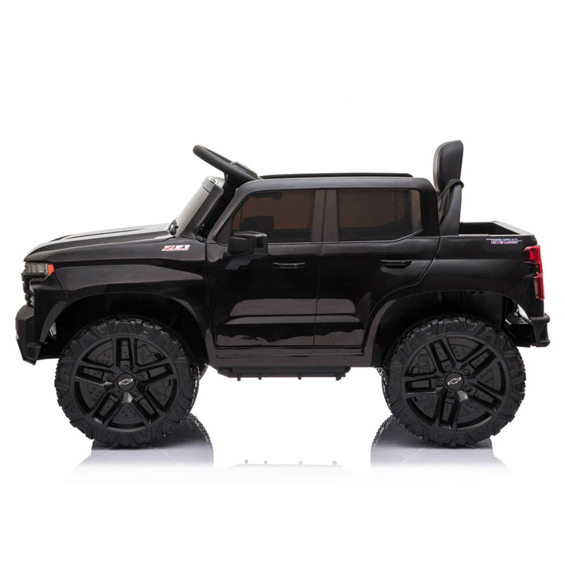 Black Chevy Silverado 4x4 Trail Boss Monster Truck Ride-On with Big Wheels