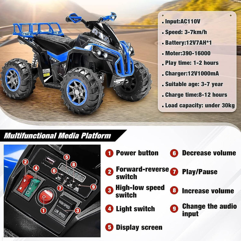 Electric Ride-On Quad Bike for Kids 3-7 Years Old - Perfect Gift for Children