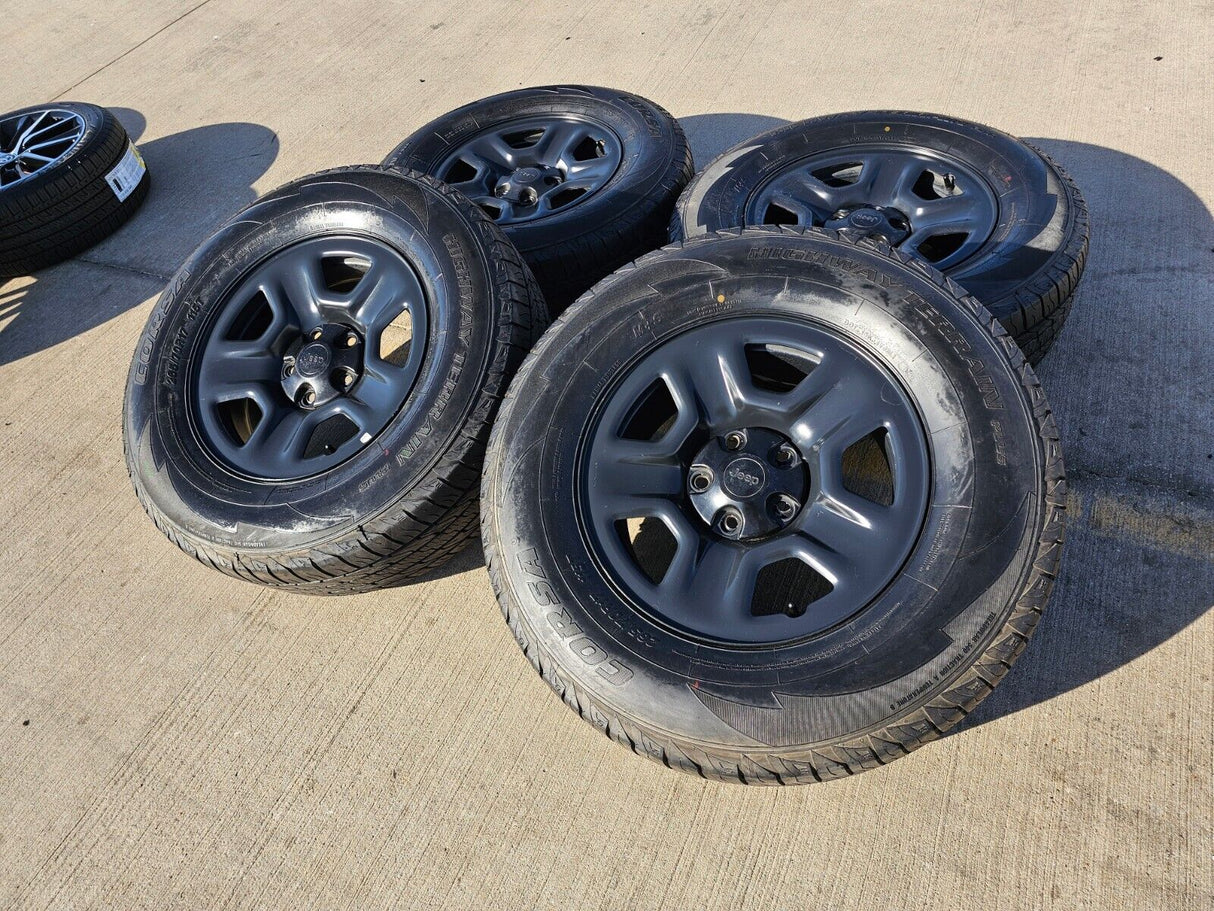 17" Jeep Wrangler Rubicon Sahara OEM wheels rims 9240 9220 black 2022 2023 2024 Texas Truck Tire