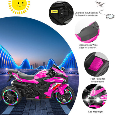 12V Electric Kids Ride-On Dirt Bike with 3 Wheels and Built-In Music