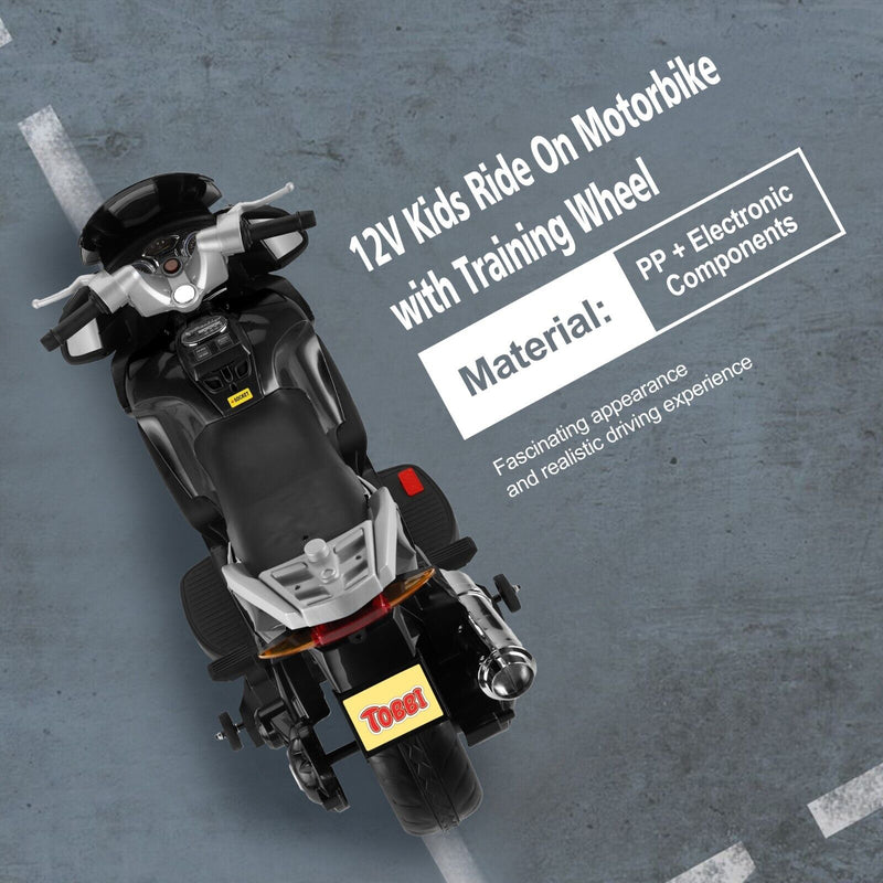 TOBBI 12V Kids Electric Motorcycle with Training Wheels - Dirt Bike Motorbike for Young Riders