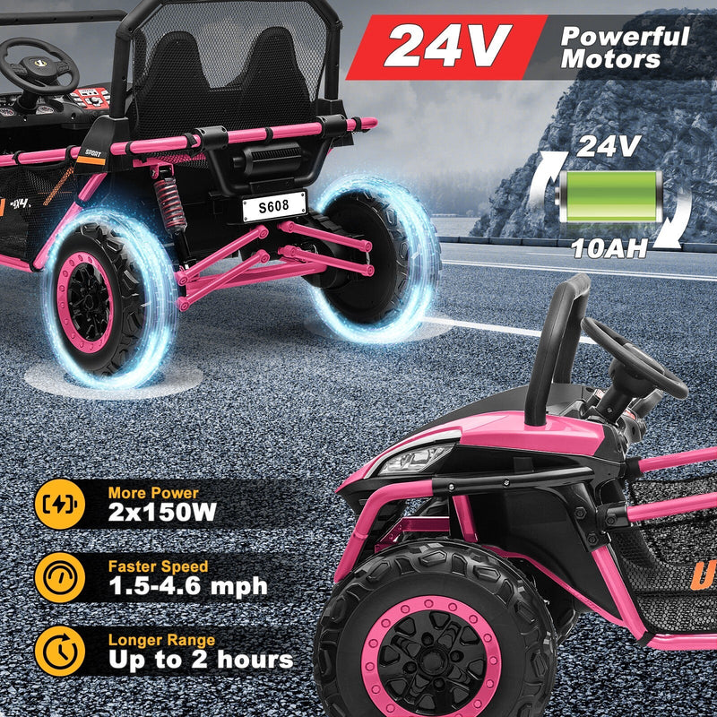 24V Kids 2-Seater Ride-On UTV Truck with 300W Motor, Remote Control, and EVA Tires - Pink