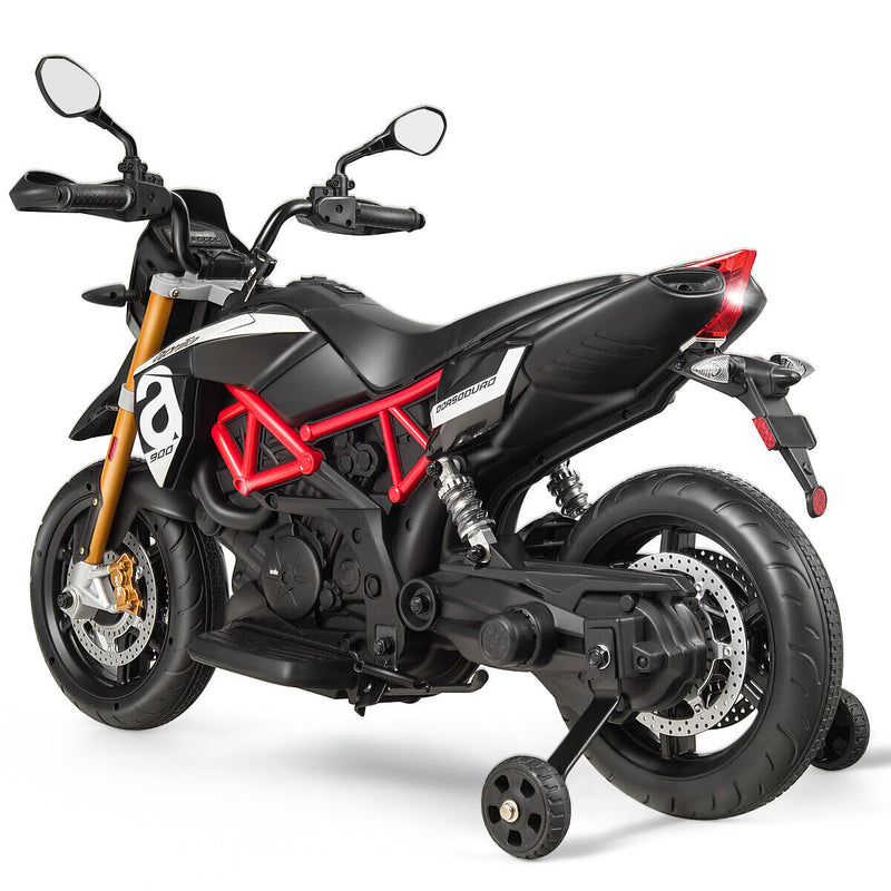 12V Kids Ride-On Aprilia Motorcycle with Training Wheels - Black