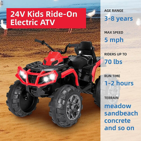 Electric ATV Off-Road Quad Car Toy for Kids - 24V with LED Lights and Dual Speed Options